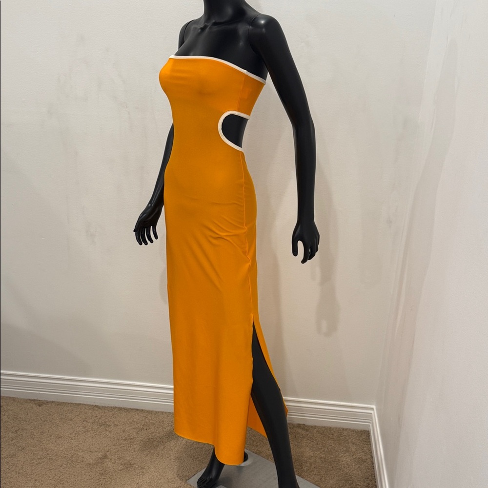 BAOBAB Orange Cut-Out Strapless Maxi Dress Resort Miami Statement Size S NEW